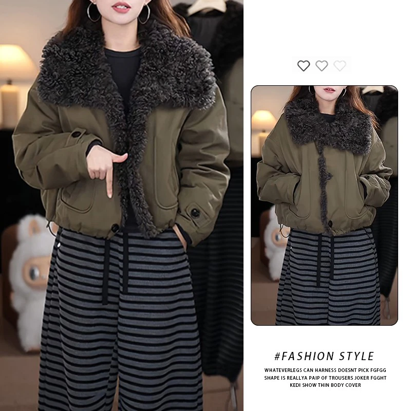 美式加厚毛绒领棉服女2025冬季爆款休闲百搭棉夹克小个子穿搭外套