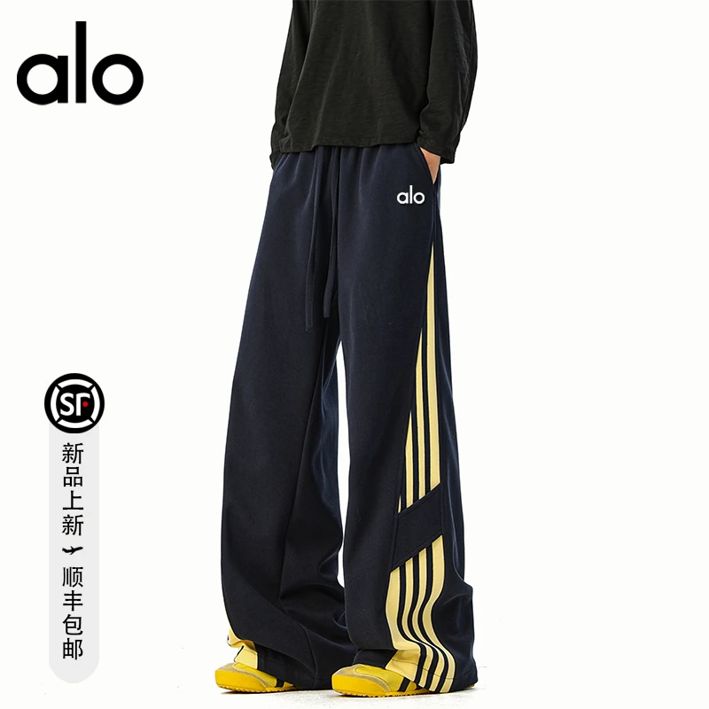 品牌折扣美式休闲撞色条纹卫裤宽松弯刀裤阔腿休闲裤秋季百搭长裤