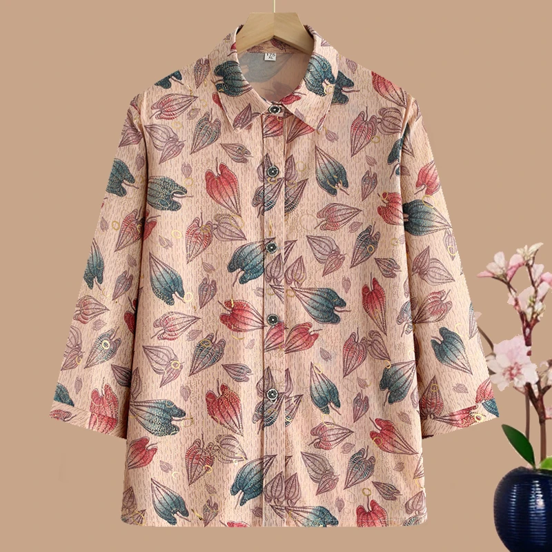 老太婆夏季衬衫女薄款妈妈装夏装开衫上衣中老年女装奶奶夏装衣服