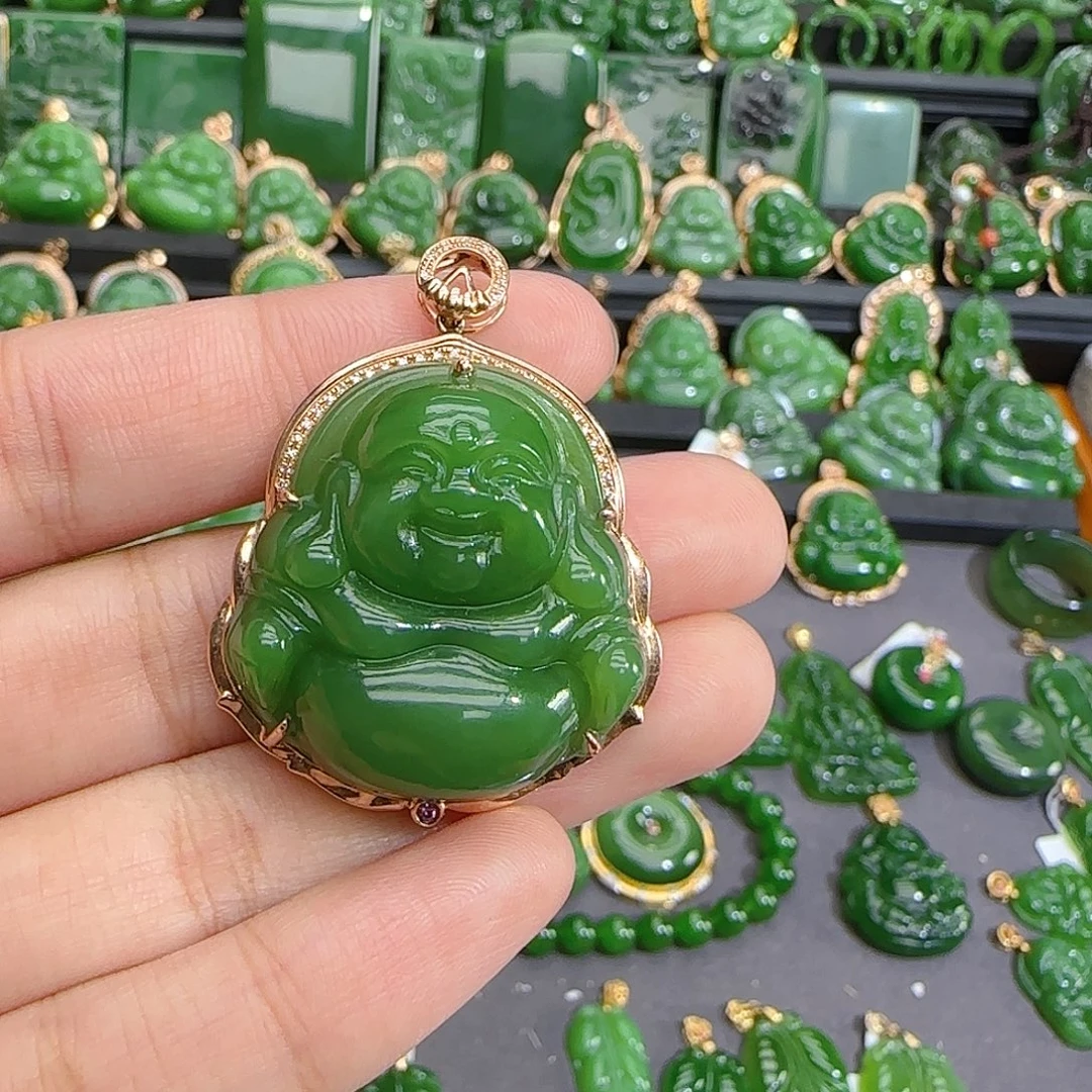 和田玉（碧玉）18K金镶嵌颈饰