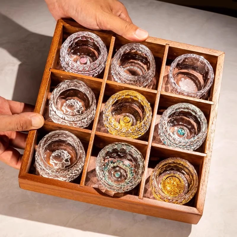 高档水晶玻璃茶杯防烫主人杯耐热品茗杯客杯九宫格套装50ML白酒杯