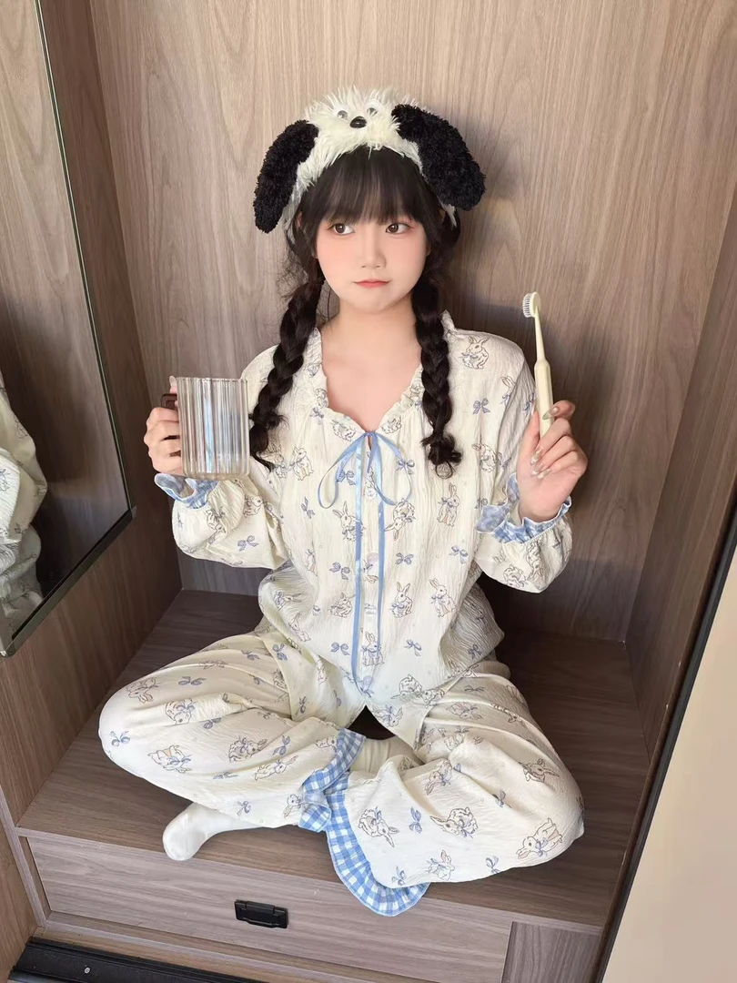 【爱丽丝兔】新款可爱小兔印花睡衣女款秋季宽松舒适可外穿家居服