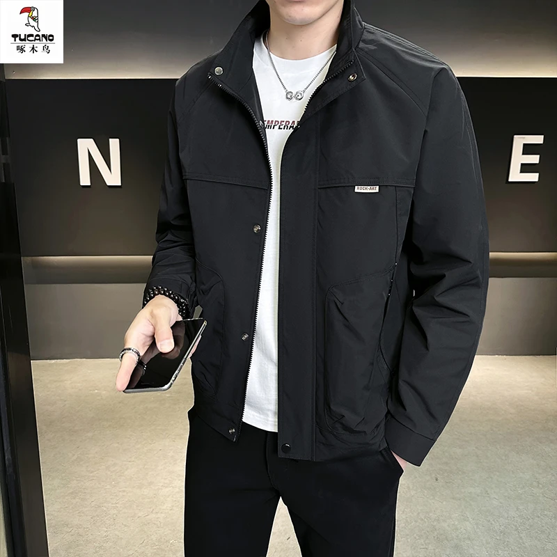 TUCANO/啄木鳥男士春装外套休闲春秋季百搭立领时尚潮流上衣黑色