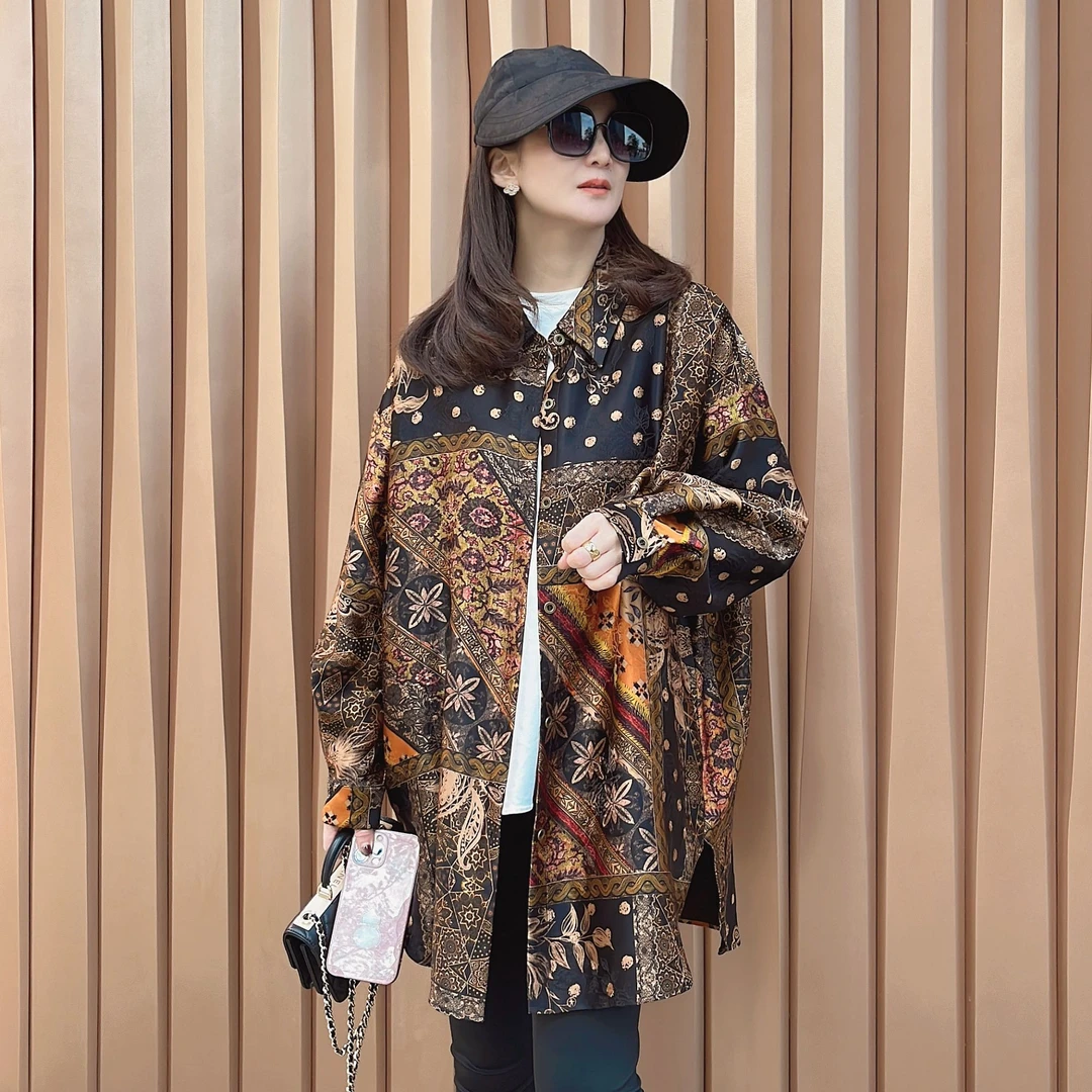 【玉洁定制】香云纱重锻印花百搭时尚显瘦复古洋气上衣 LBW24083