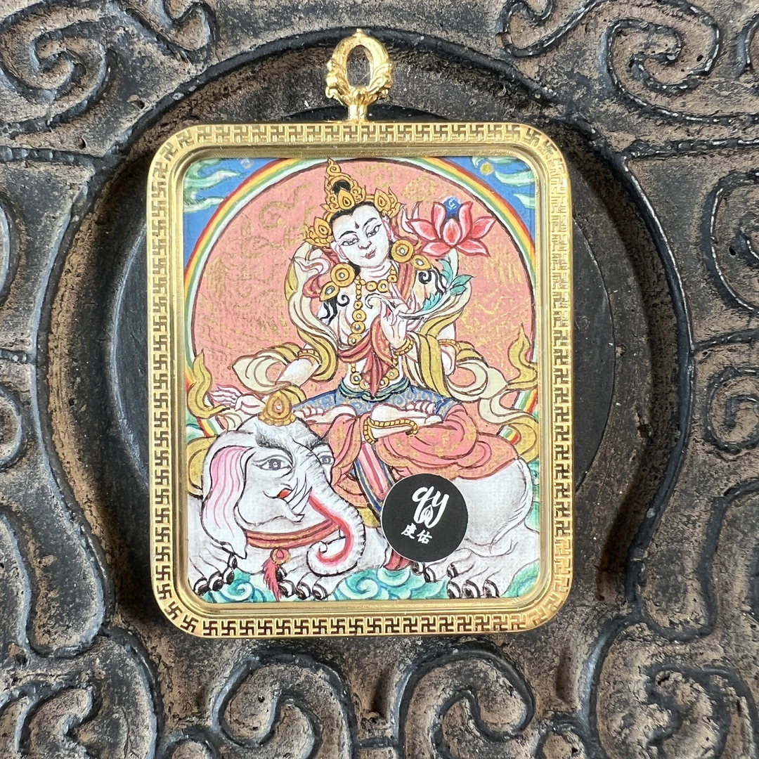 【普贤菩萨】纯手绘矿物质颜料热贡唐卡送壳子挂绳