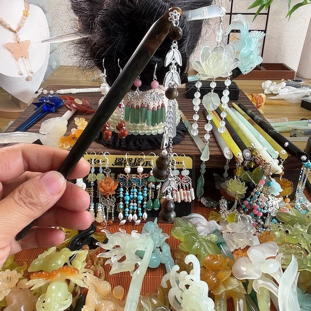 蛇纹石玉合金发饰