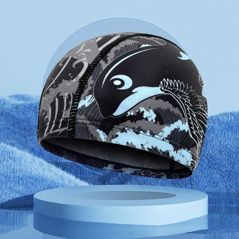 成人高弹透气游泳布帽男士女士通用头部防护舒适纯色印花锦纶泳帽