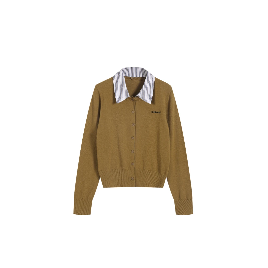 秋季学院风POLO领开衫针织衫女上衣时尚名媛轻奢6381  咖色