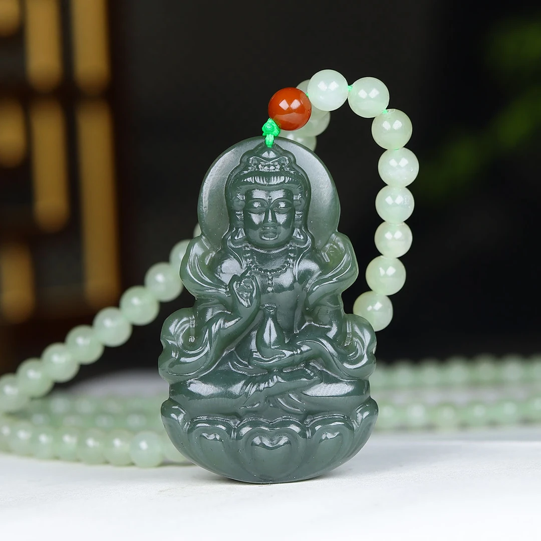 1205175和田玉青玉观音挂件
