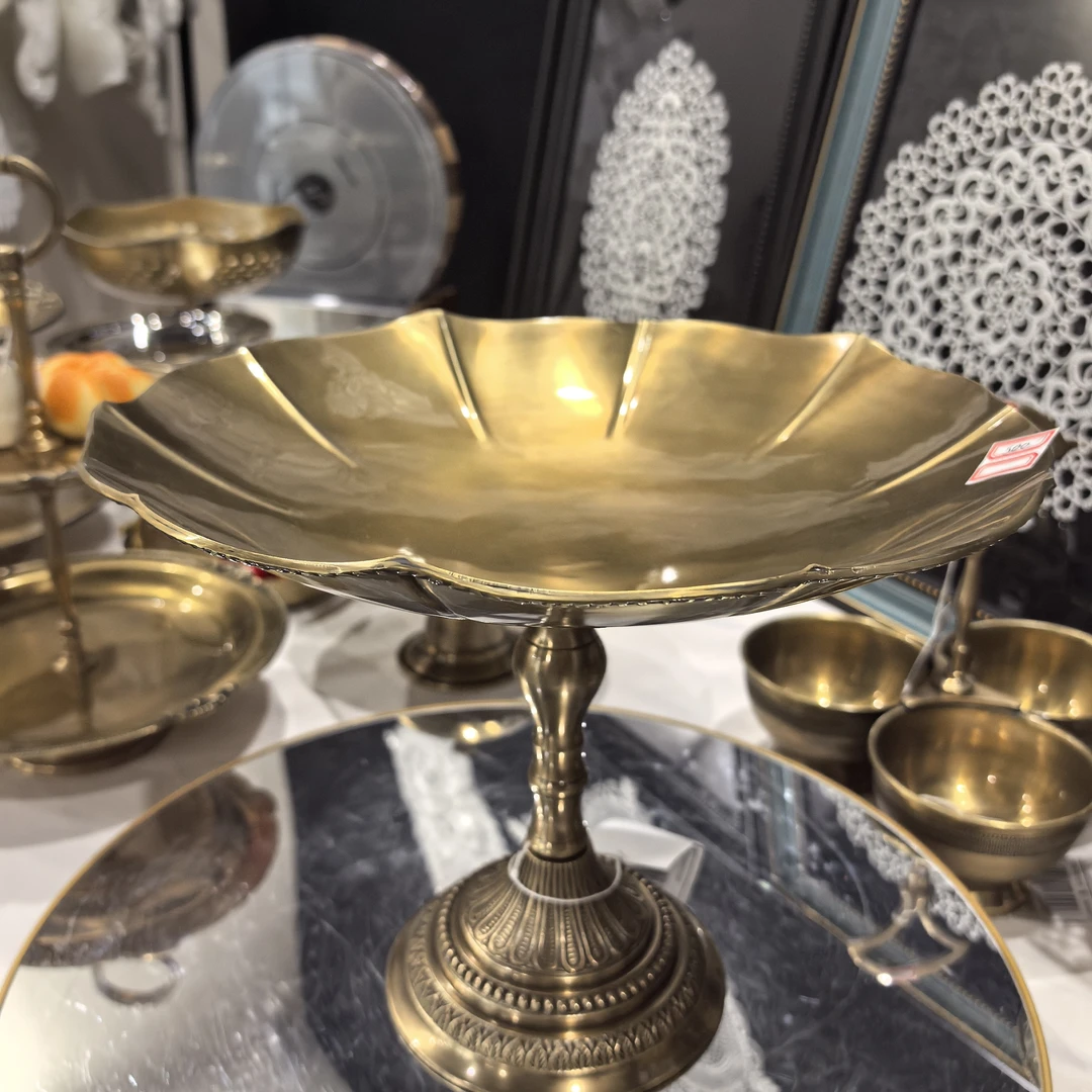 印度黄铜浮雕果盘客厅装饰摆件