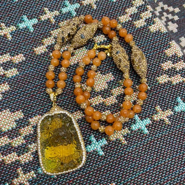 铜合金合成锆石项链 黄色财神爷奢华款时尚毛衣链 3909