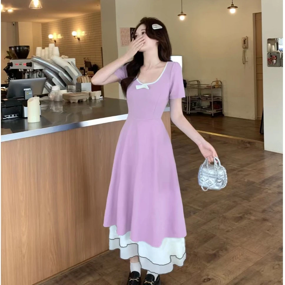 （80-200斤）大码微胖法式短袖连衣裙女夏季胖MM收腰显瘦a字裙1518