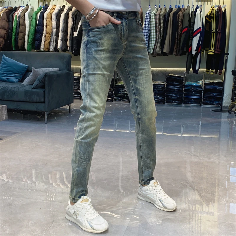 【也许家】新款男士夏季时尚印花弹力牛仔裤显瘦中腰小脚裤XSL9003