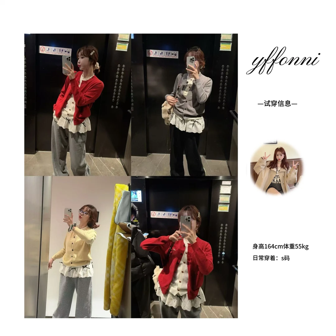 【YFONI】三色针织假两件定制丝绒扣上衣
