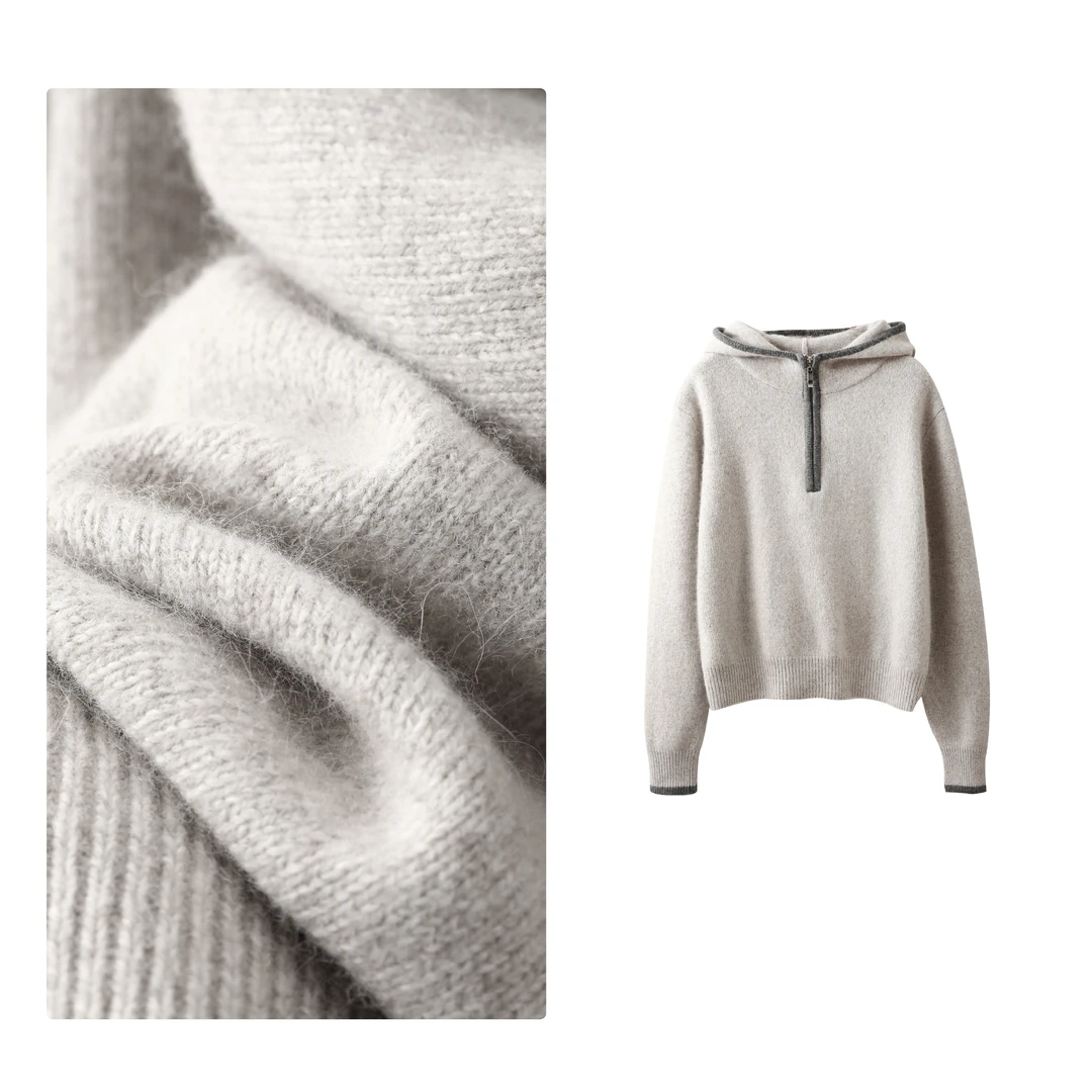 B 门店4&69！燕麦暖绒衫，浣熊纱/兔绒绵羊毛软糯针织连帽上衣T4348