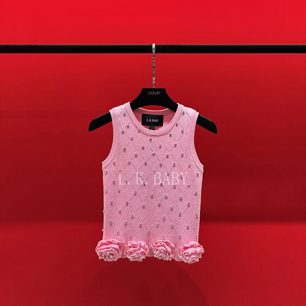 【L.K.BABY】水晶之恋 时髦重工镶钻浪漫玫瑰花纯欲无袖背心