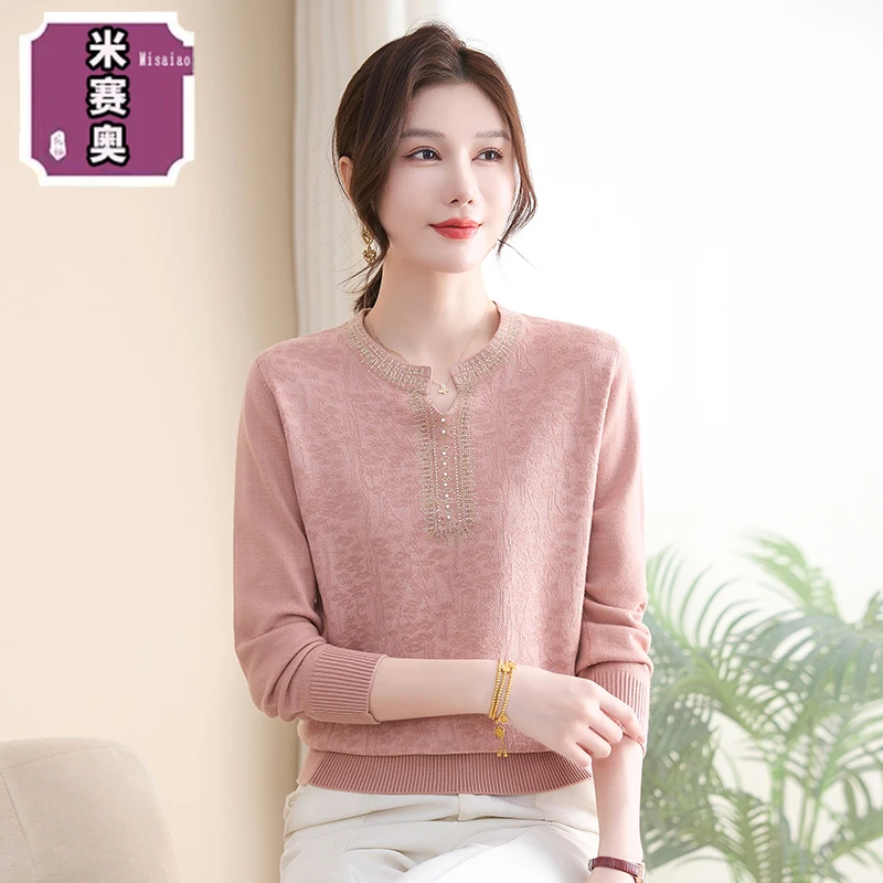 妈妈气质针织衫2025秋装新款宽松毛衣上衣中老年女装春秋打底小衫
