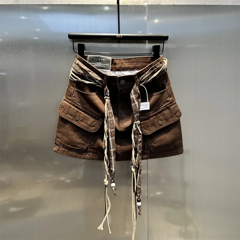 个性双口袋洋气气质休闲工装裙女2025年秋季新款高腰百搭辣妹短裙