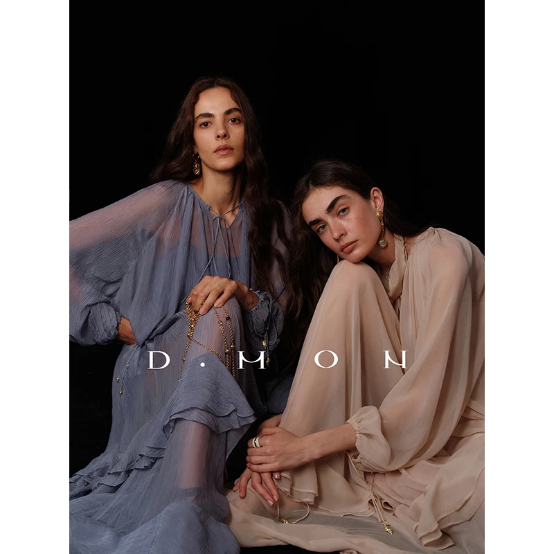 DMON｜重磅10MM真丝静奢柔美轻盈飘逸荷叶边吊带衫连衣裙仙气套装