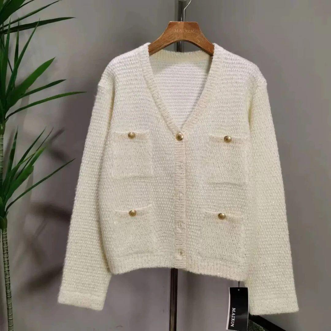 麦寻女装2024秋冬新款MYKYQ012气质复古小香风针织开衫外套