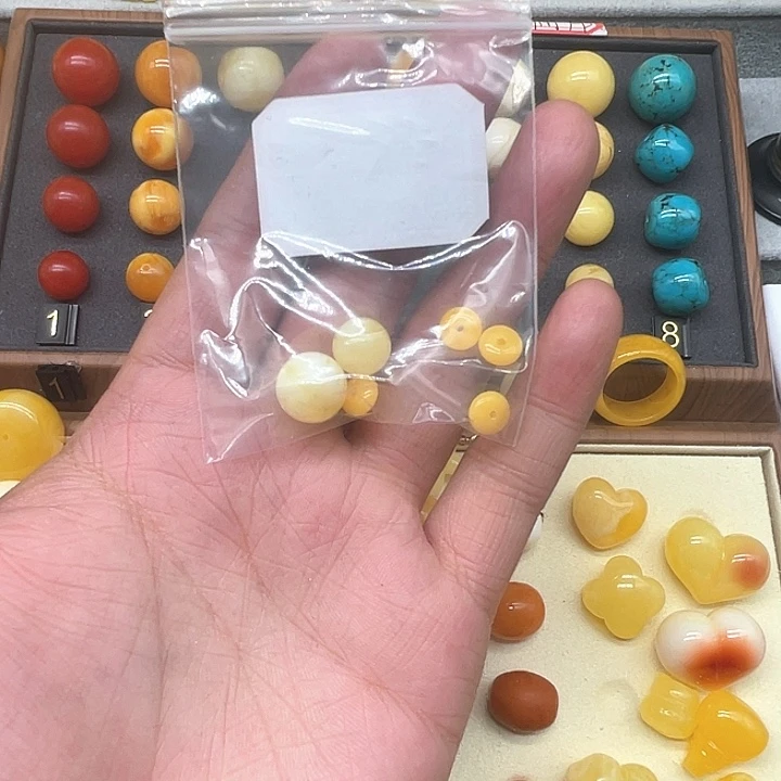 琥珀未镶嵌裸石白花蜜单珠