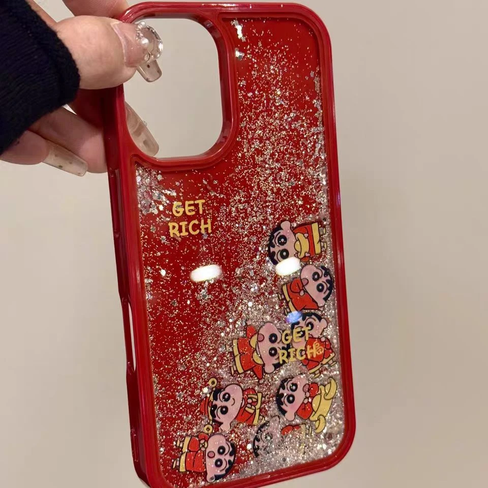 国风对联KT猫流沙滑片适用苹果16promax液体手机壳15/14招财进宝