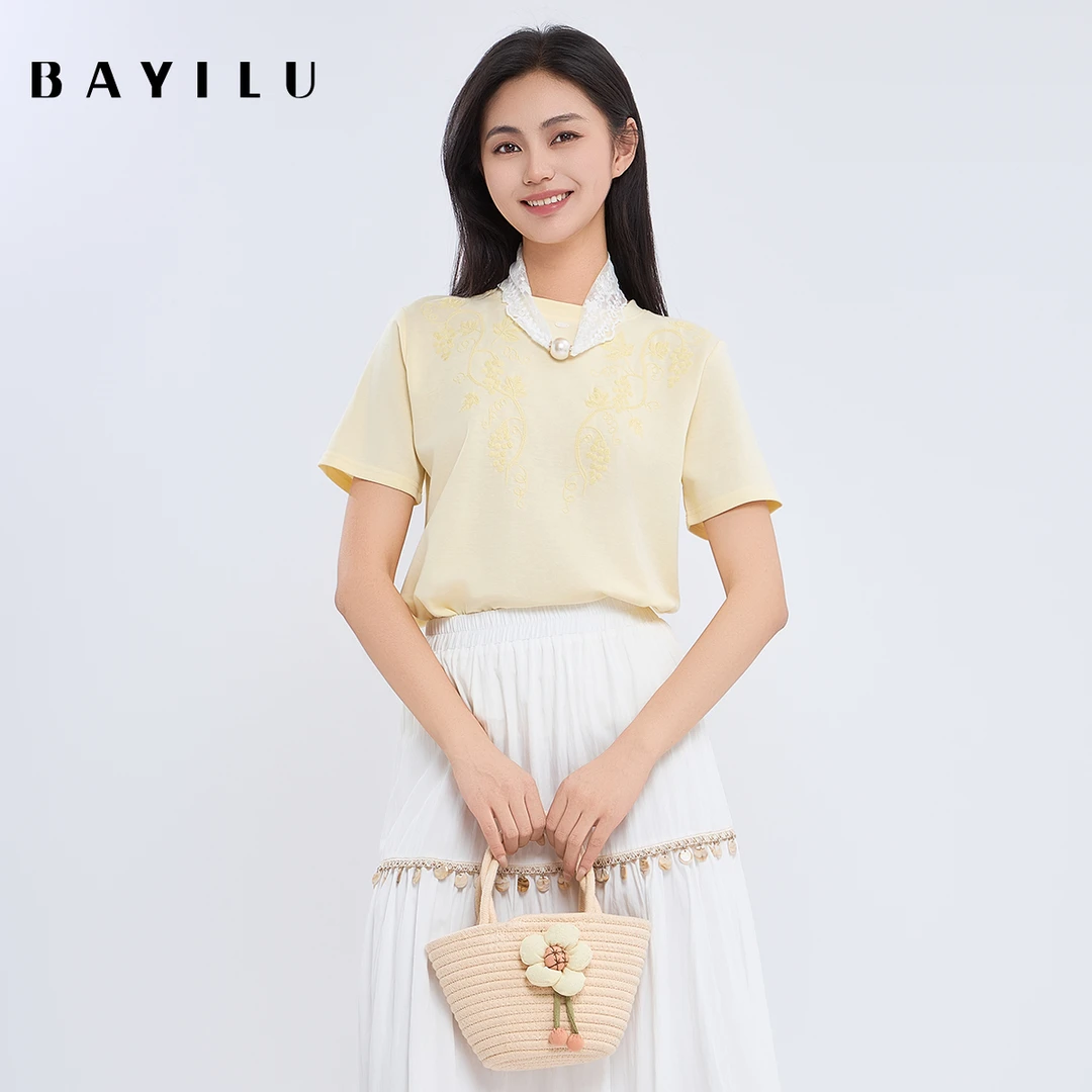 【小春子】芭依璐夏季T恤女套头显瘦配饰上衣95T1130Z