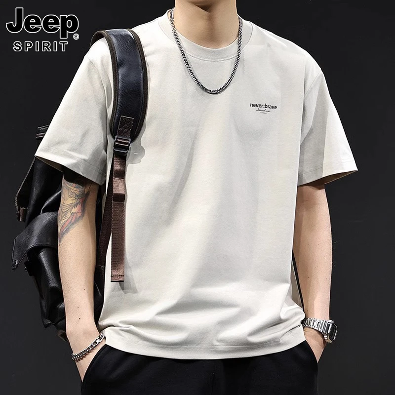 JEEP SPIRIT短袖t恤男夏季2025新款宽松潮牌大码高端衣服重磅体恤