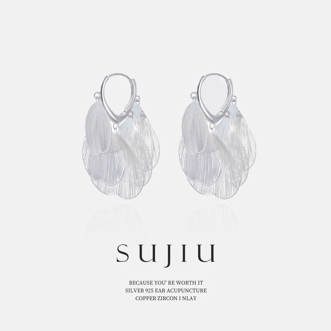 铜合金耳饰 SUJIU 925银针【蝉翼-白】简约手工耳钉耳环耳坠7329