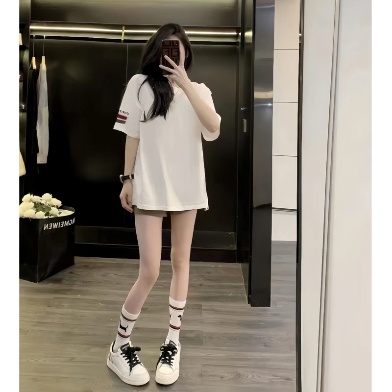 2025夏装白色短袖t恤女新款高级感洋气减龄百搭小个子宽松上衣潮