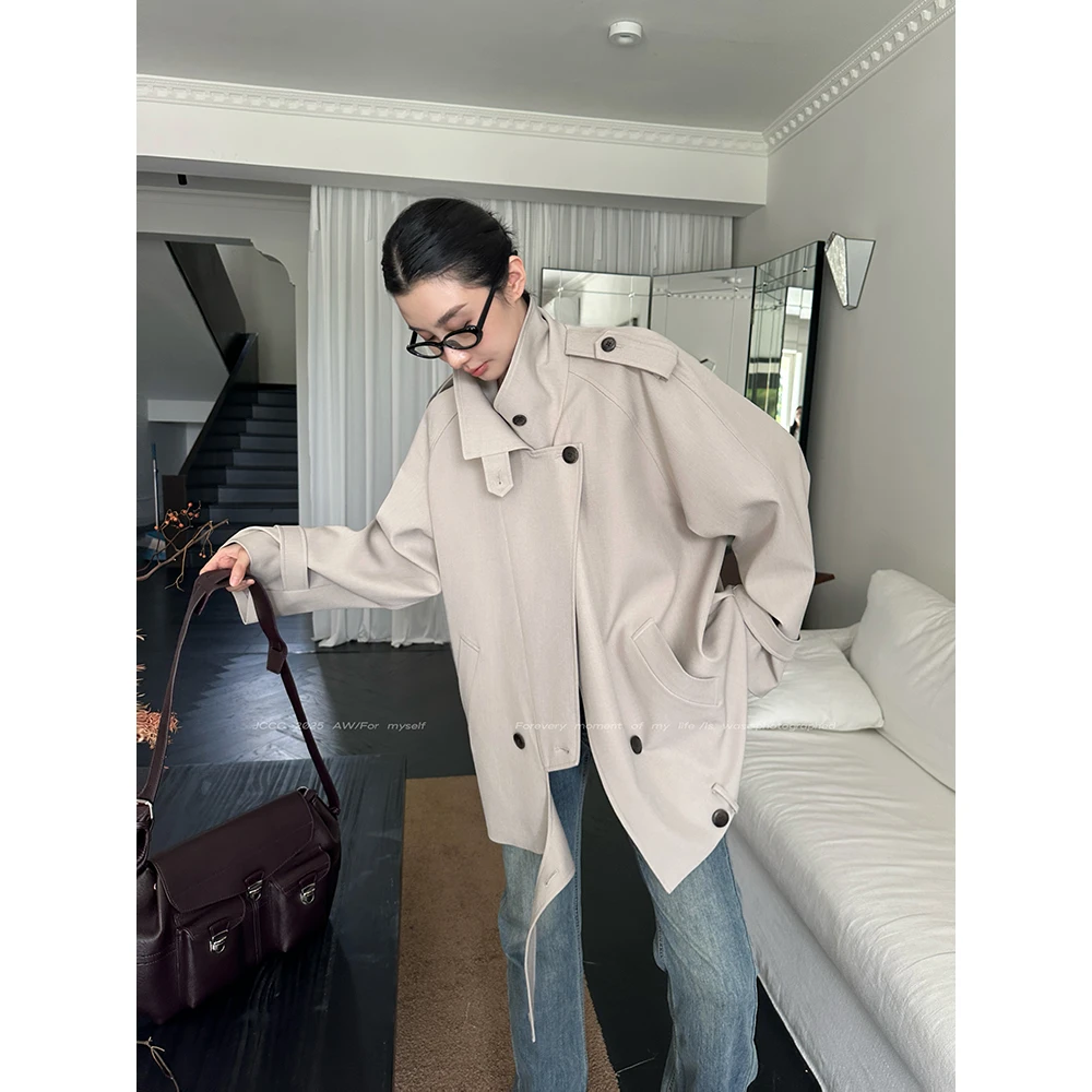 JCCC影子【老钱之风】浅驼色高级廓形老钱感中长款风衣外套JE4FSZ16