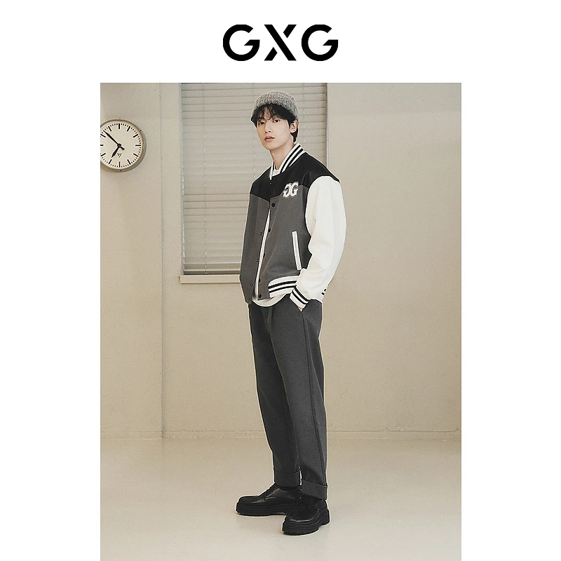 GXG男装 拼接皮料毛巾绣棒球服夹克外套23年秋季新品#GED12123343