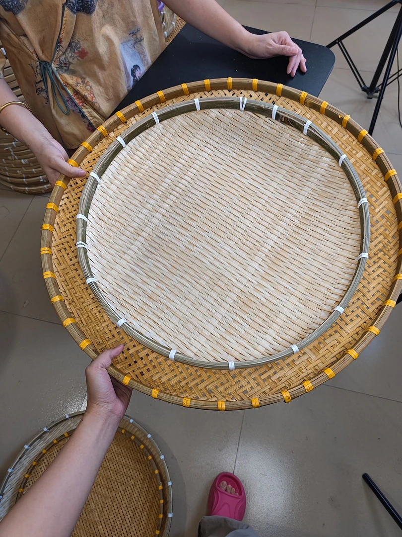 竹编纯手工编制编竹青有孔60+无孔密编晾晒盘60公分