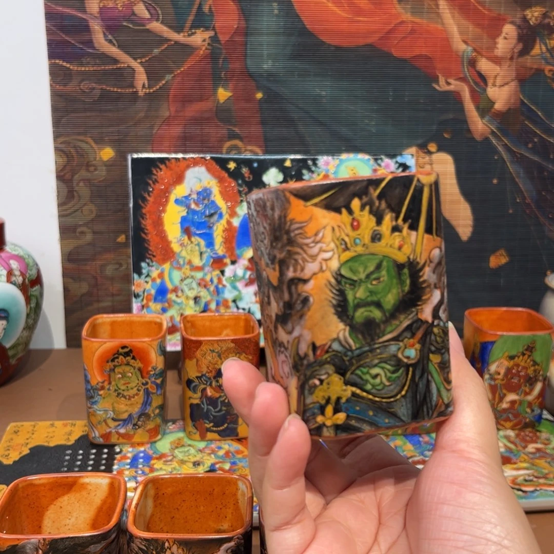 手工手绘多闻天王茶杯