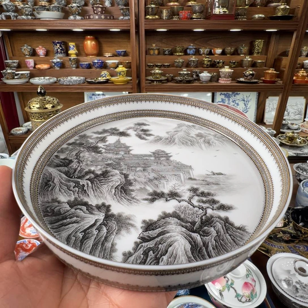 墨彩蓬莱仙境描金壶承