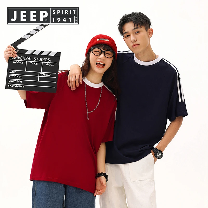 JEEP SPIRIT吉普2025年新款男女套头休闲运动纯棉圆领短袖情侣T恤