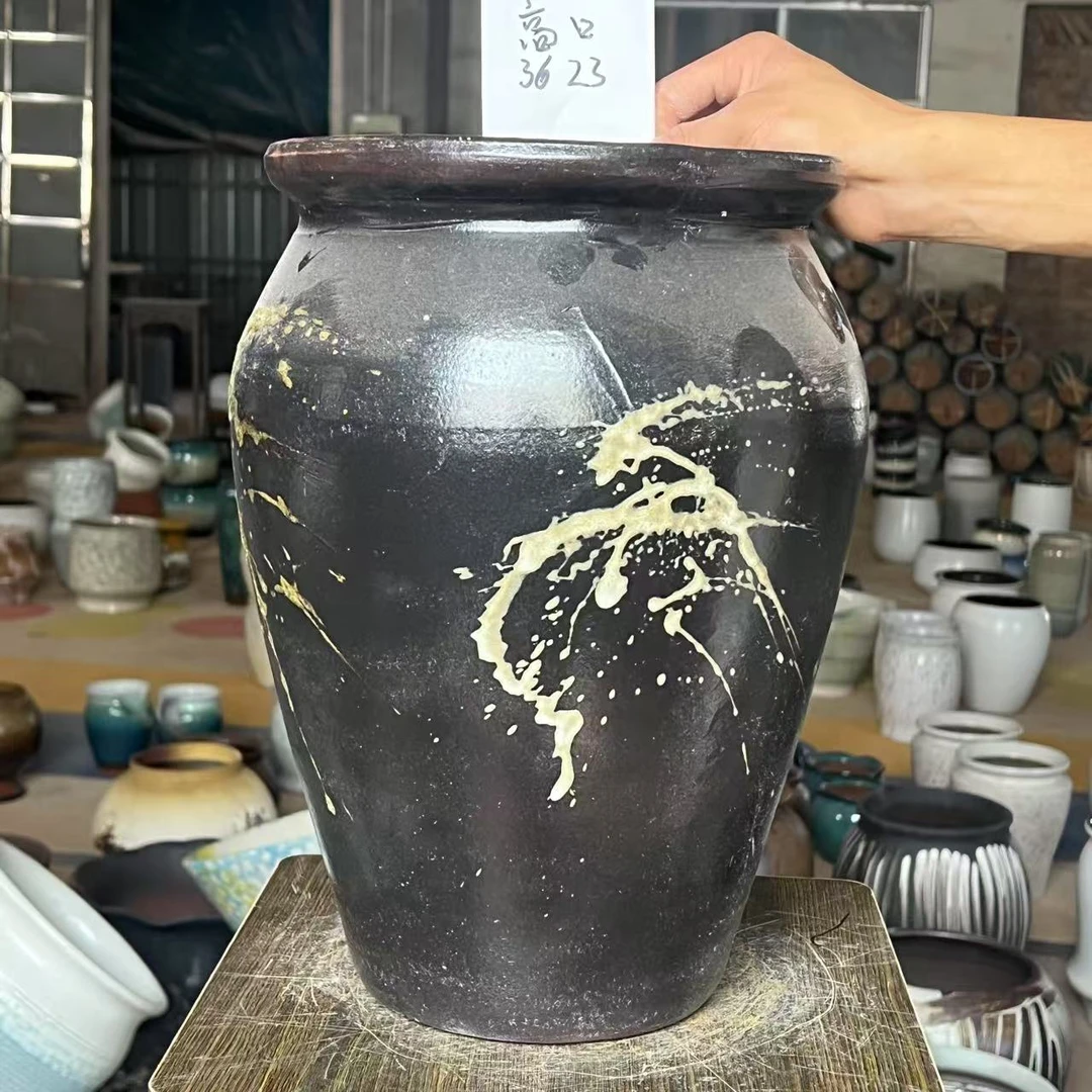228高端宜兴紫砂花盆黑黄色泼墨高36口23