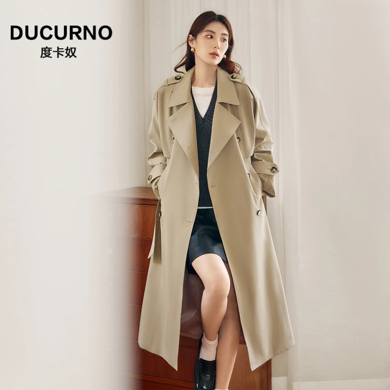 英伦风卡其色大码风衣外套女装2025秋季新款休闲微胖mm中长款大衣