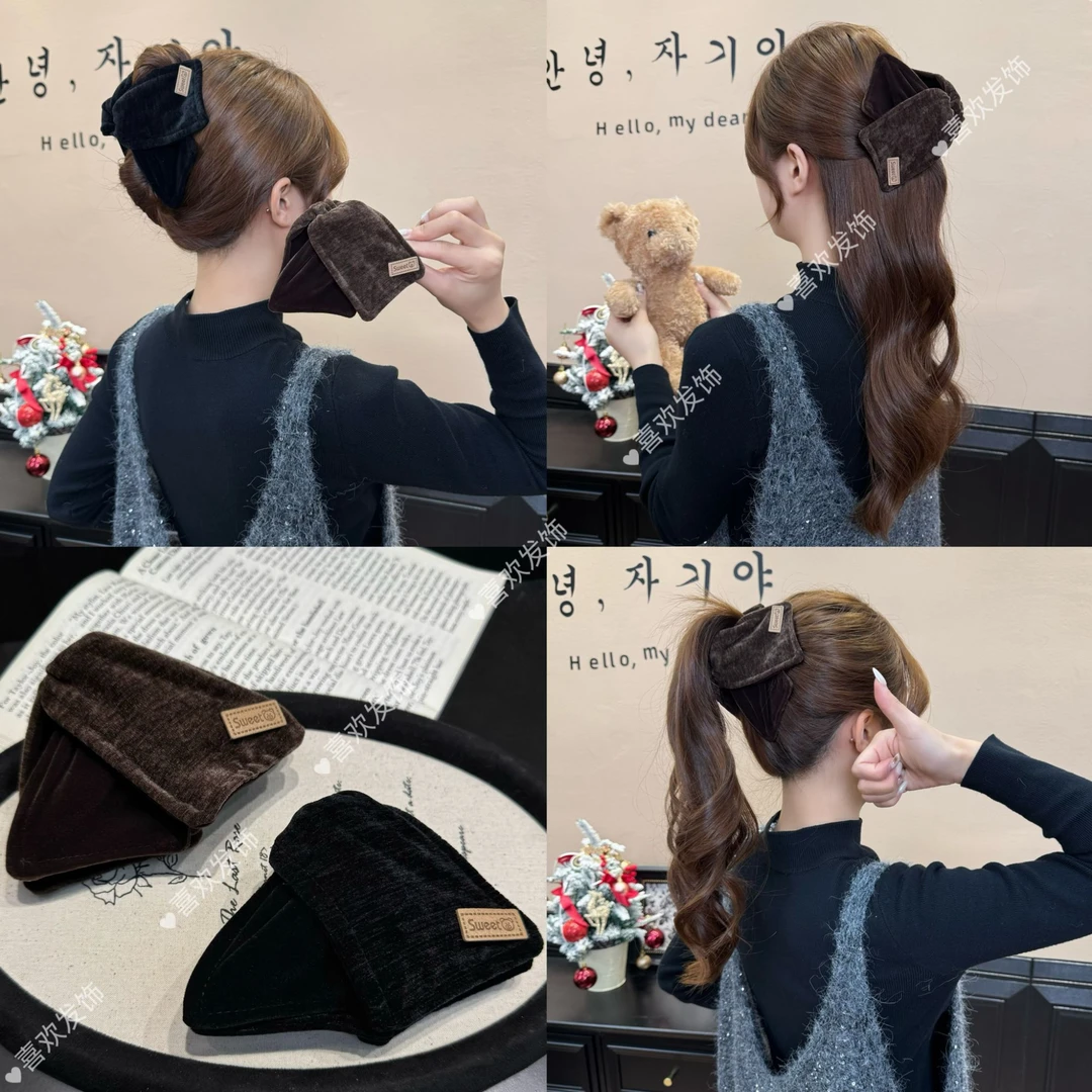 喜欢发饰新款复古丝绒三角抓夹高级感后脑勺显发量盘发大号鲨鱼夹