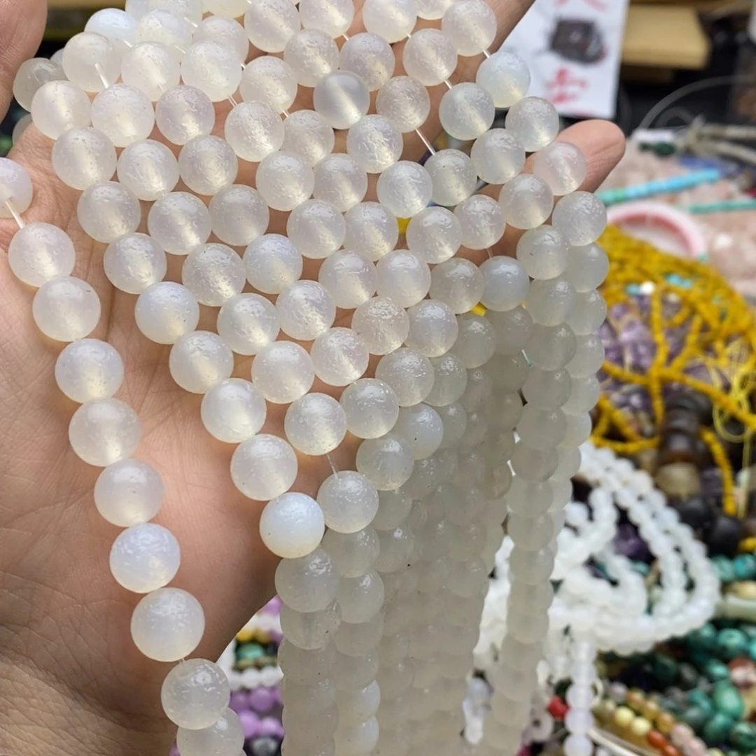 玛瑙/玉髓未镶嵌珠宝半成品一条天然10mm橘皮白玛瑙圆珠