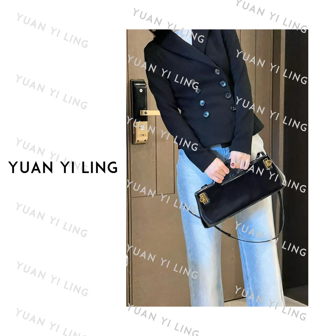 袁艺灵【奥黛经典】秋冬山羊绒V领双排扣修身上衣2028