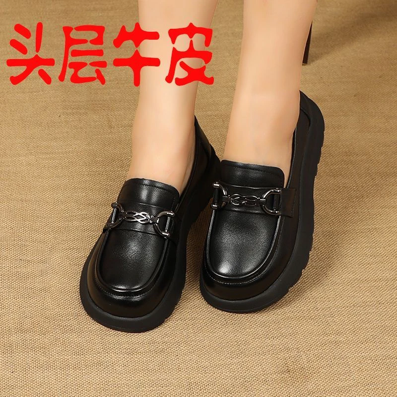 春秋真皮乐福鞋女25年新款厚底全牛皮单鞋软底时尚女士黑色小皮鞋