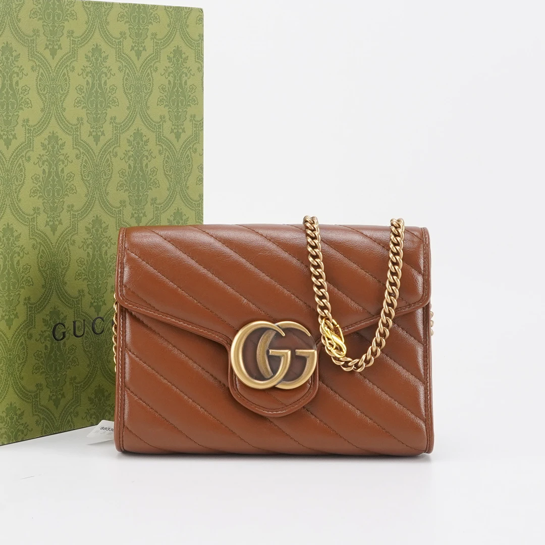 95新 GUCCI/古驰 【夏vv】Marmont马蒙woc焦糖链条包/BGH003700058