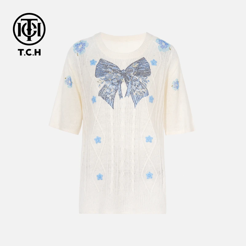 TCH私服秋款烫钻新时尚淑女百搭新潮流针织衫T75C09E5029轻奢tch