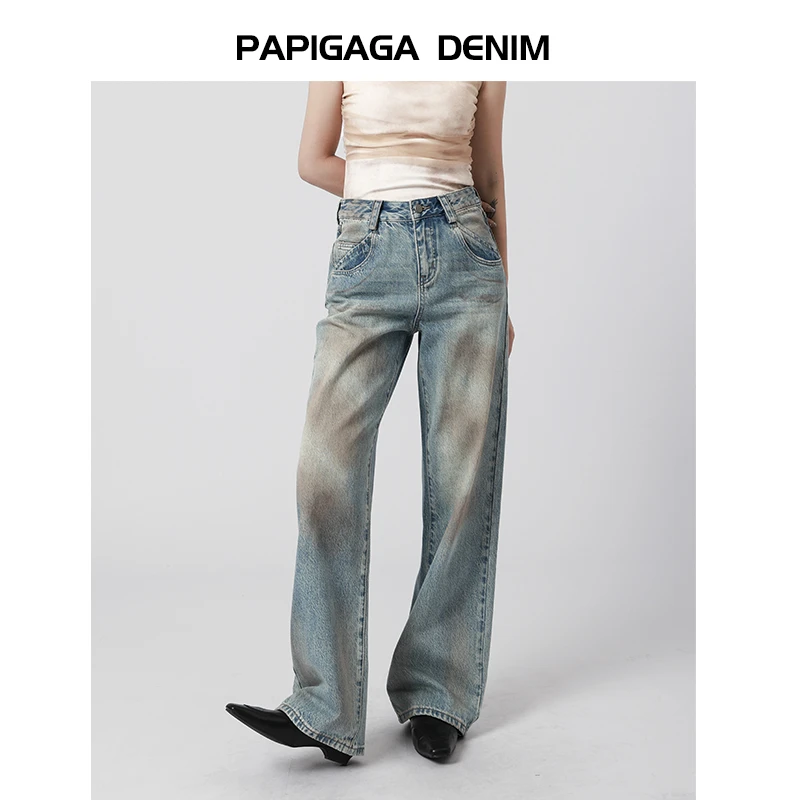 松弛感/2025春季新款废土风阔腿牛仔裤女高腰宽松显瘦直筒拖地裤