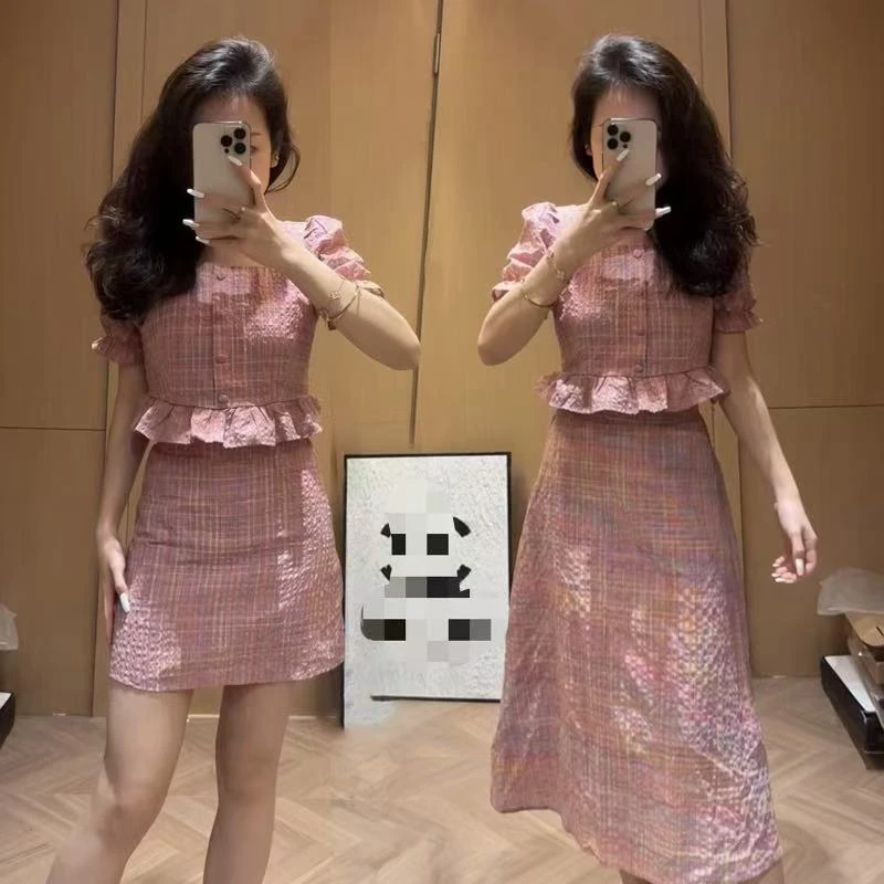 【YOUY-1】2024夏新款妹显瘦百搭套装高级感上衣半身裙两件套