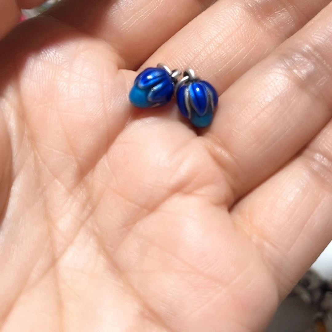 吊坠足银珐琅莲花荷包