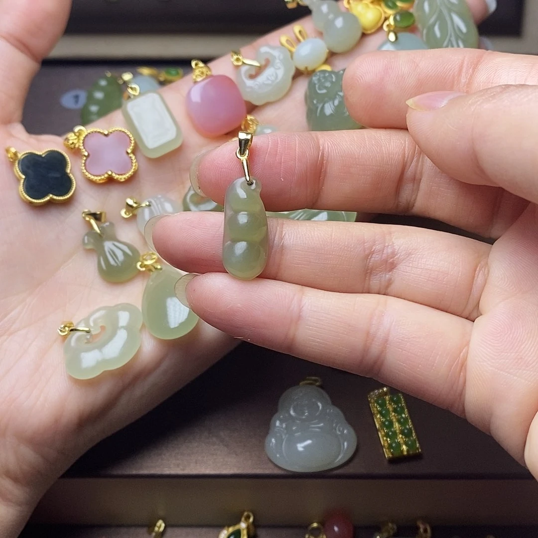 和田玉颈饰银S925镶嵌