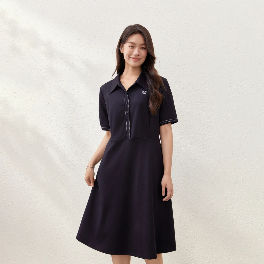 【时尚知性连衣裙】纤莉秀大码女装优雅翻领气质显瘦连衣裙QK1522