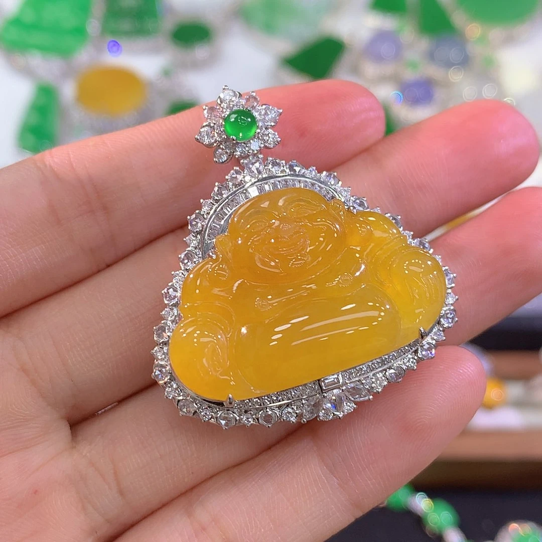 翡翠吊坠(不含链)18K金镶嵌佛公